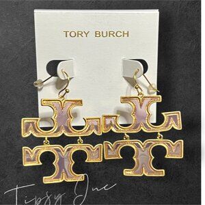 Tory Burch Stunning Pink and Gold Logo Hoop Earrings